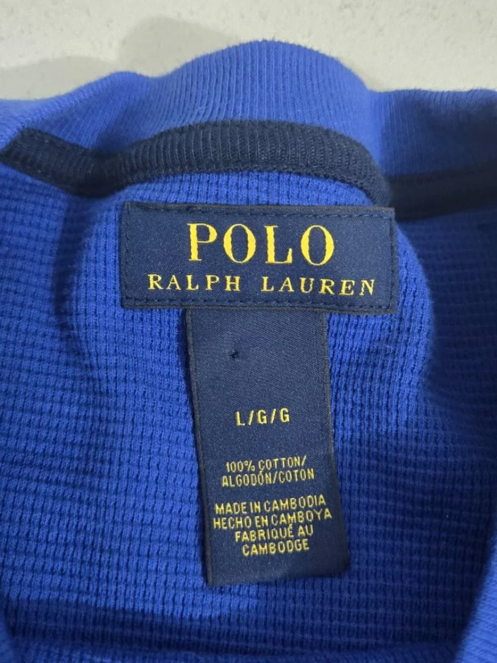 Polo Ralph Lauren Mens Waffle Knit Long Sleeve Thermal Shirt Sz L Blue Crew Neck
